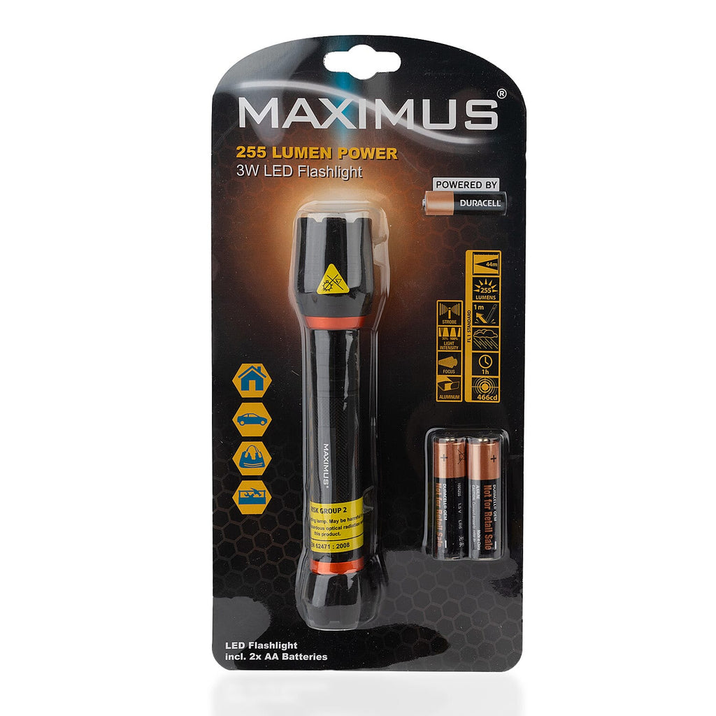 Maximus 3W LED Flashlight 255 Lumen Power (4 light modes) (Duracell Batteries inc.)