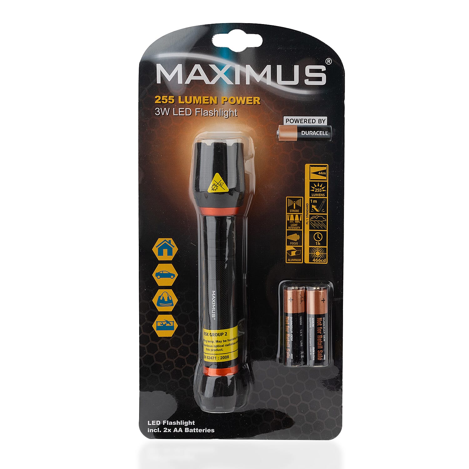 Maximus 3W LED Flashlight 255 Lumen Power (4 light modes) (Duracell Batteries inc.)