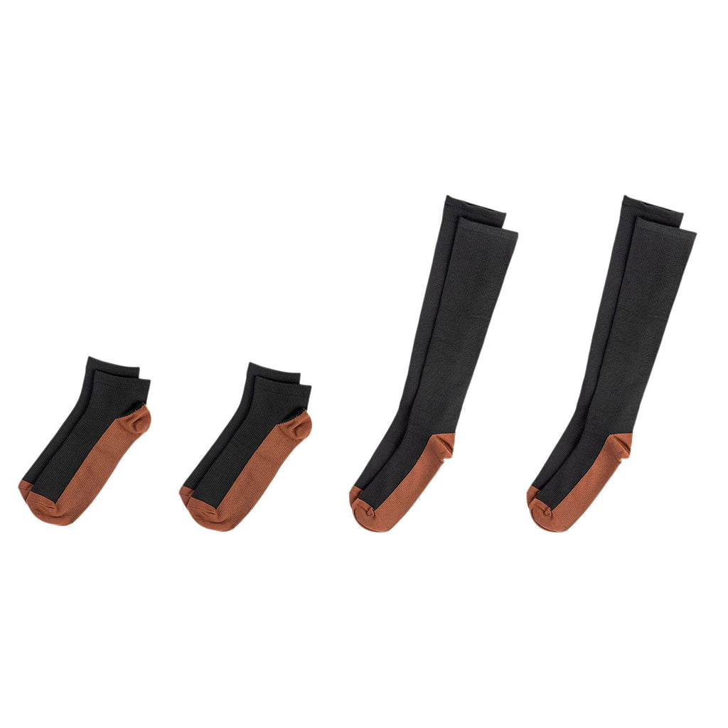 4-Pair Magic Copper Short - Long Socks (Size S-M) - Black