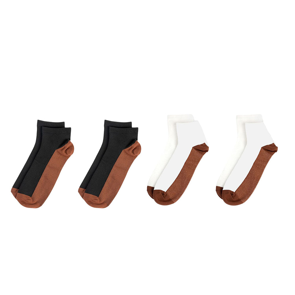 4-Pair Magic Copper Short Socks (Size S-M) - Black - White with Brown