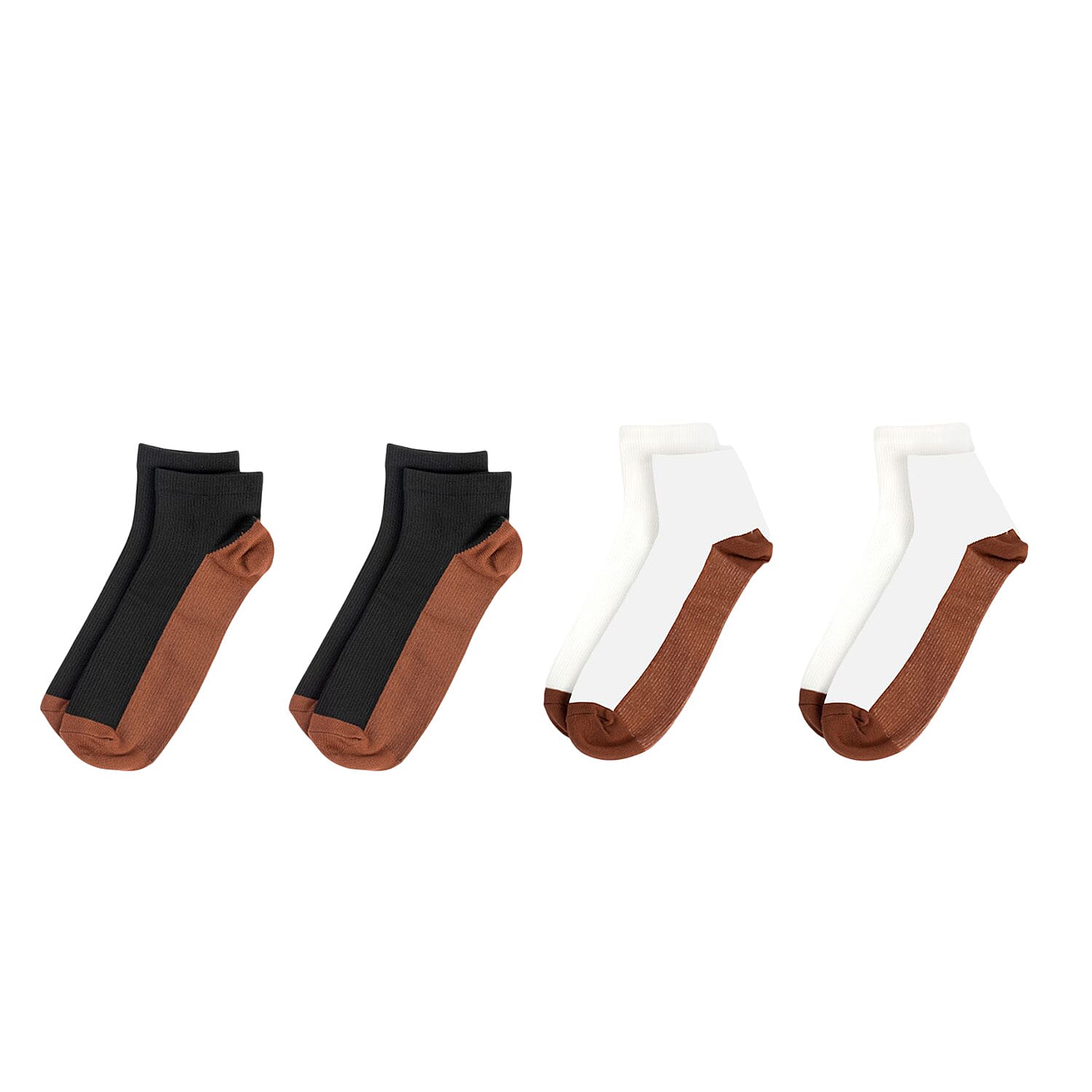 4-Pair Magic Copper Short Socks (Size S-M) - Black - White with Brown