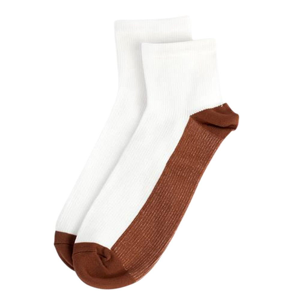4-Pair Magic Copper Short Socks (Size S-M) - Black - White with Brown