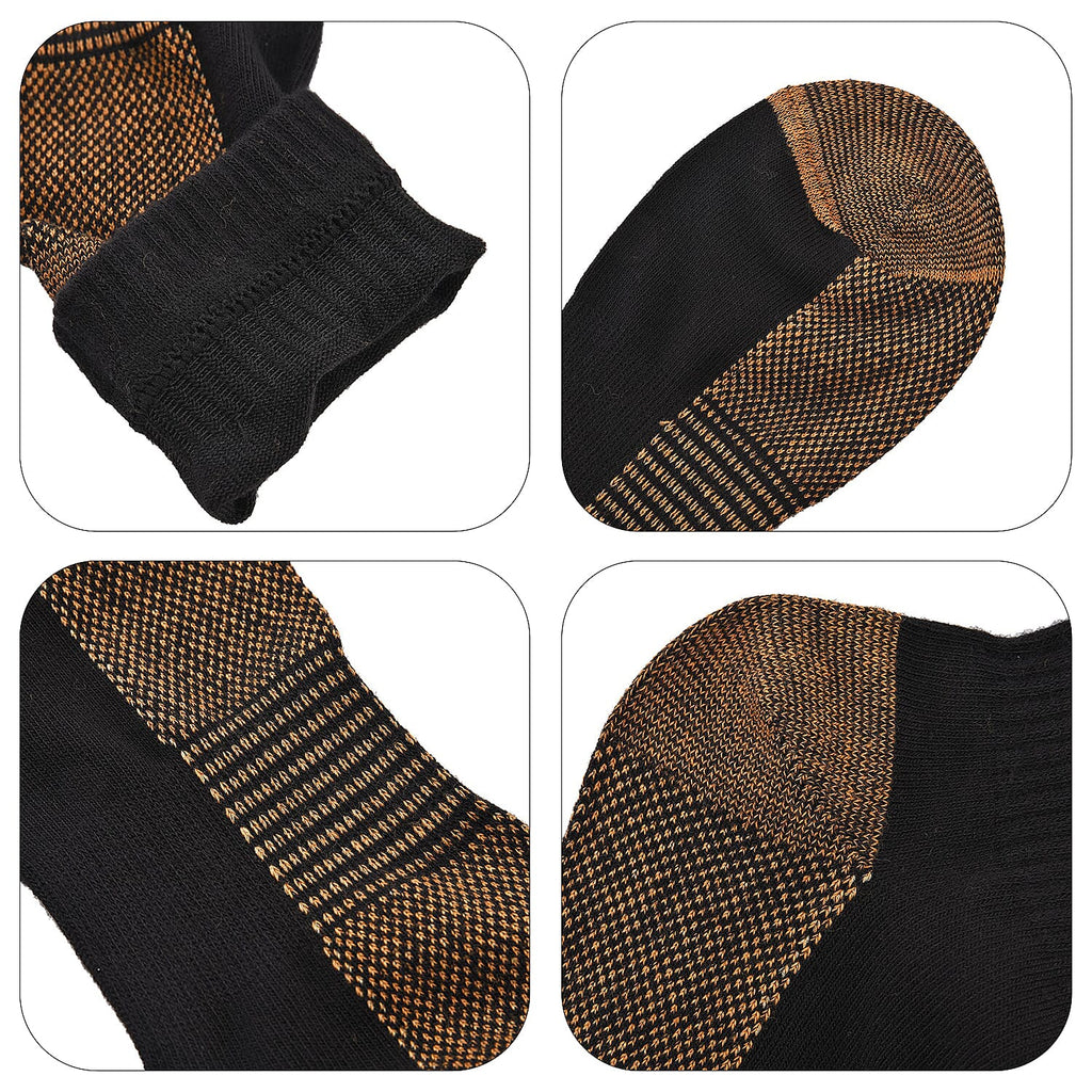 4 Pairs Antibacterial Copper Infused Compression Socks (Size S-M, 5-10) - Black