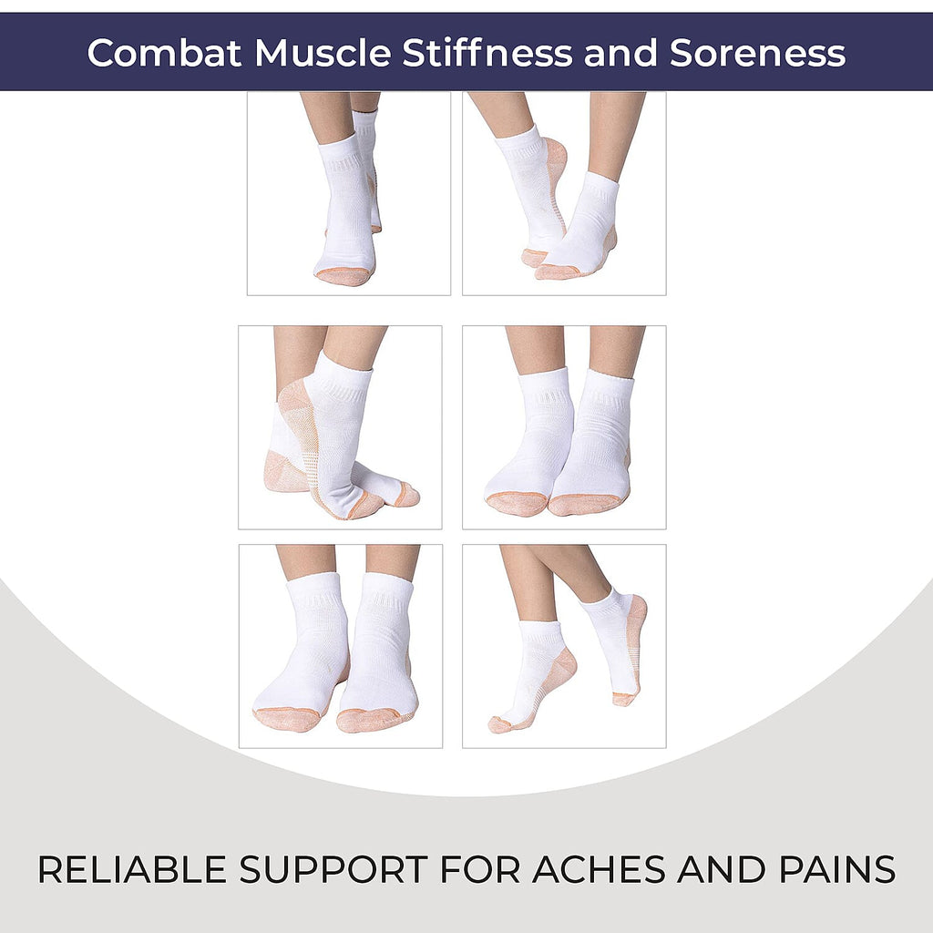 4 Pairs Antibacterial Copper Infused Compression Socks (Size S-M, 5-10) - White and Brown