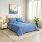 4-Piece Bamboo Bedding Set incl. Duvet Cover, Fitted Sheet & 2 Pillowcases (Double) - Light Blue