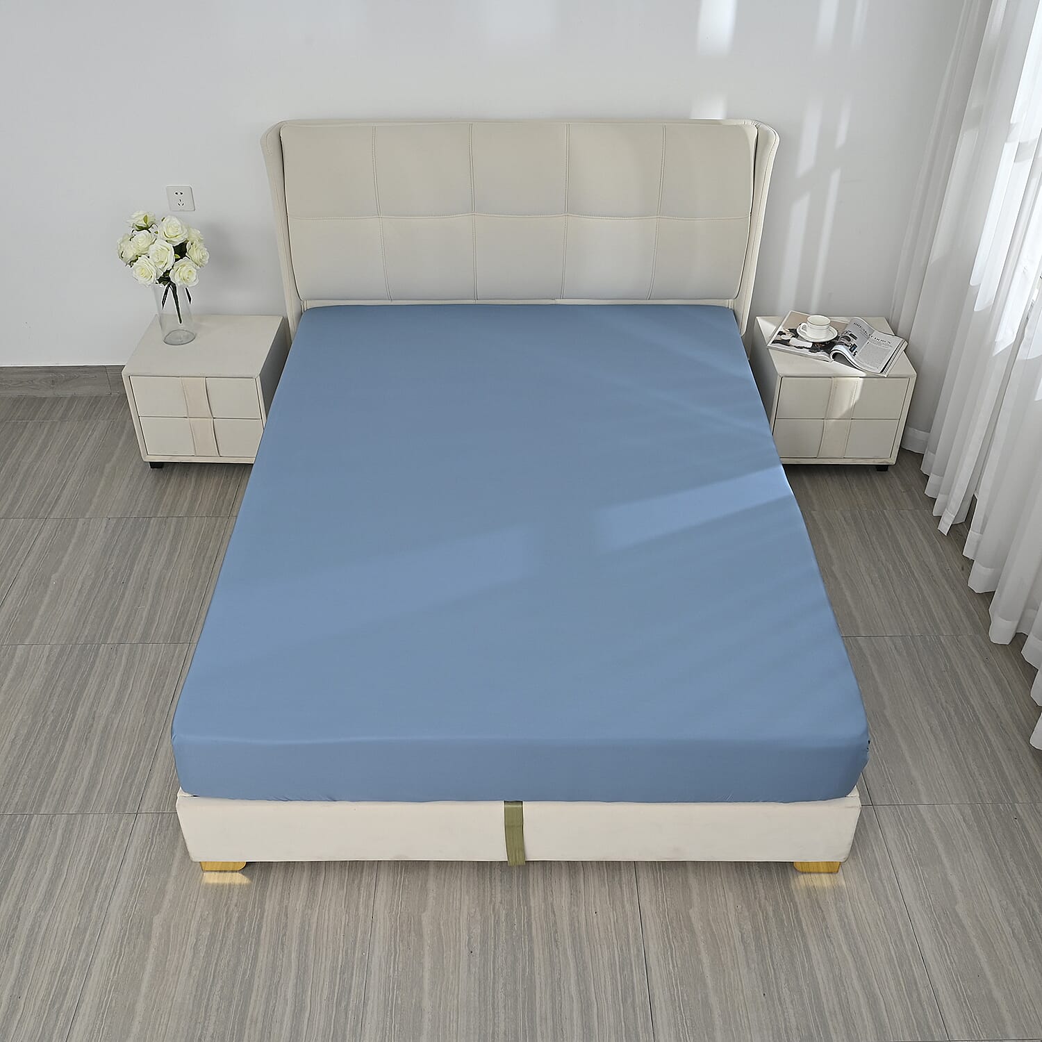 4-Piece Bamboo Bedding Set incl. Duvet Cover, Fitted Sheet & 2 Pillowcases (Double) - Light Blue