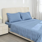 4-Piece Bamboo Bedding Set incl. Duvet Cover, Fitted Sheet & 2 Pillowcases (Double) - Light Blue