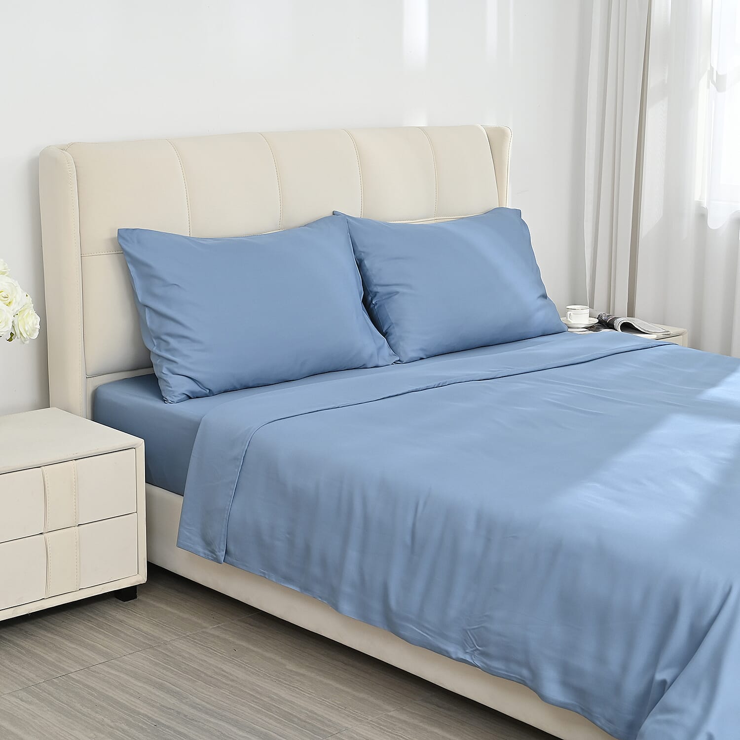 4-Piece Bamboo Bedding Set incl. Duvet Cover, Fitted Sheet & 2 Pillowcases (Double) - Light Blue