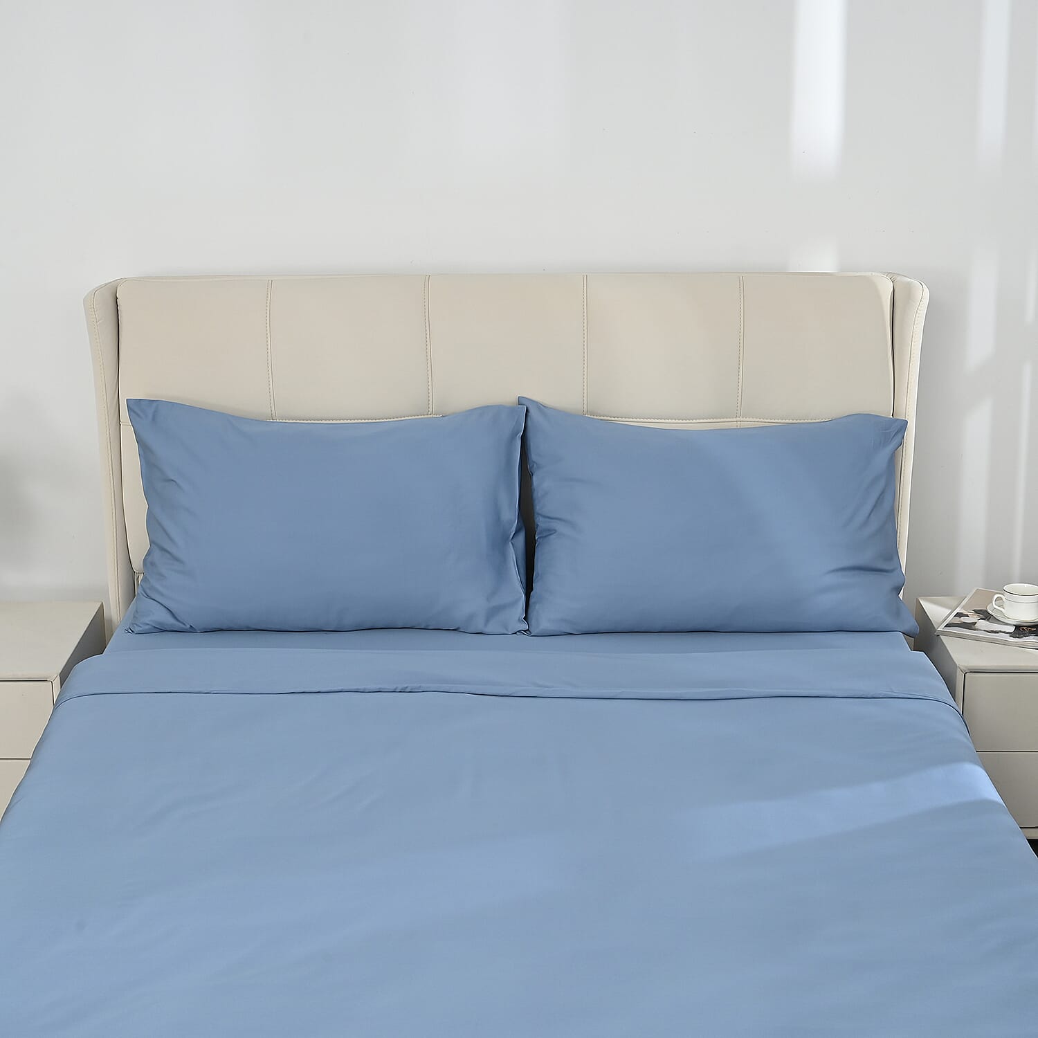 4-Piece Bamboo Bedding Set incl. Duvet Cover, Fitted Sheet & 2 Pillowcases (Double) - Light Blue