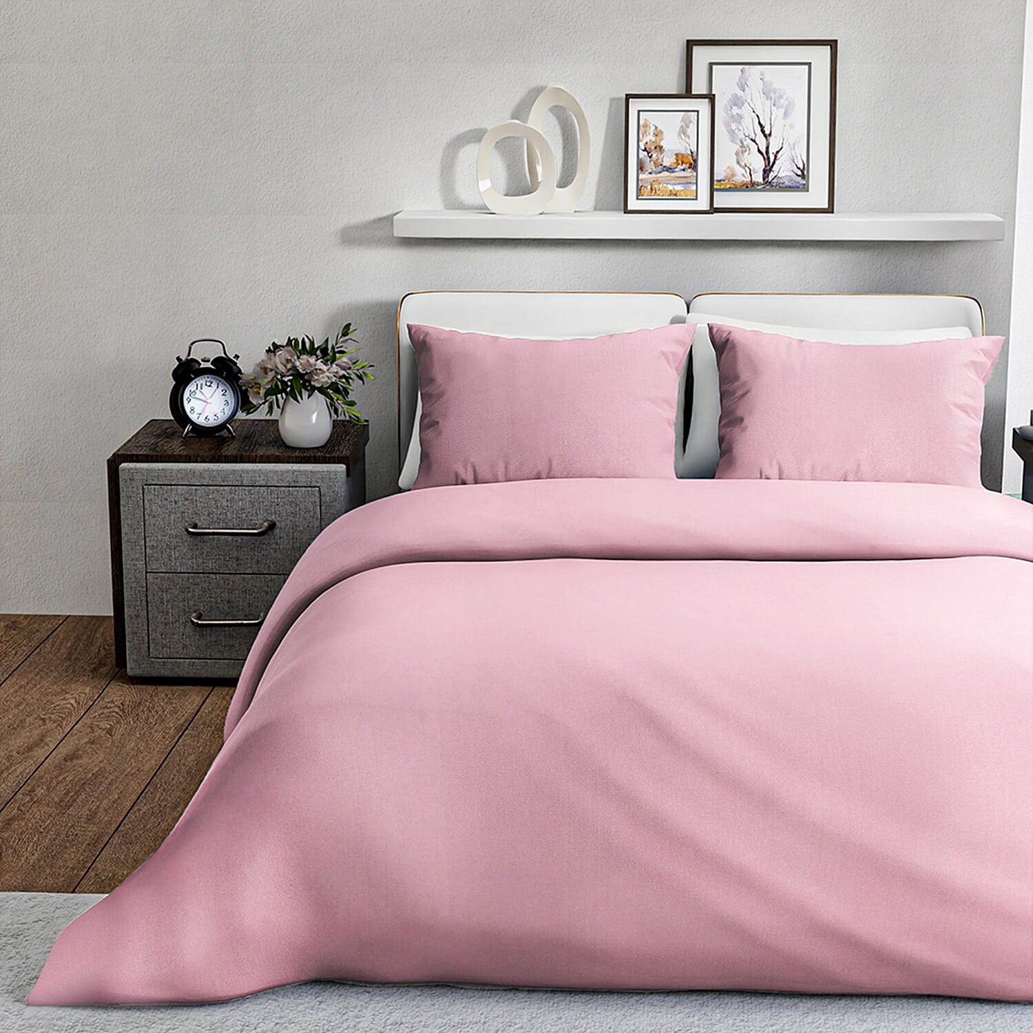 4-Piece Bamboo Bedding Set incl. Duvet Cover, Fitted Sheet & 2 Pillowcases (Double) - Blush