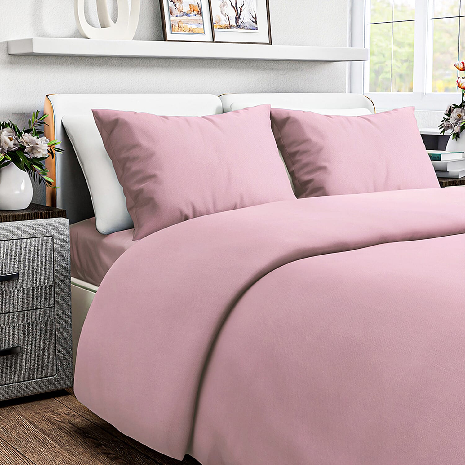 4-Piece Bamboo Bedding Set incl. Duvet Cover, Fitted Sheet & 2 Pillowcases (King) - Blush