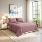 4-Piece Bamboo Bedding Set incl. Duvet Cover, Fitted Sheet & 2 Pillowcases (King) - Mauve