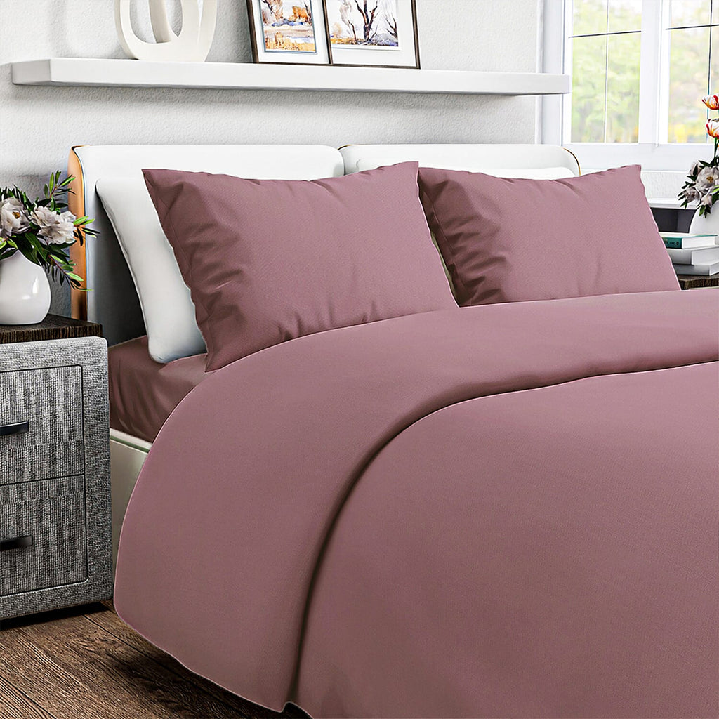 4-Piece Bamboo Bedding Set incl. Duvet Cover, Fitted Sheet & 2 Pillowcases (King) - Mauve