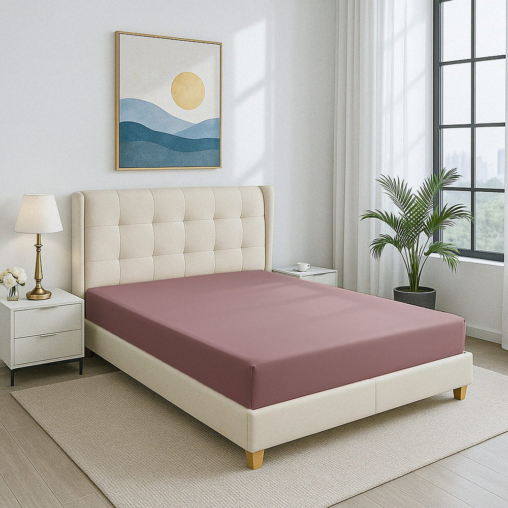 4-Piece Bamboo Bedding Set incl. Duvet Cover, Fitted Sheet & 2 Pillowcases (King) - Mauve