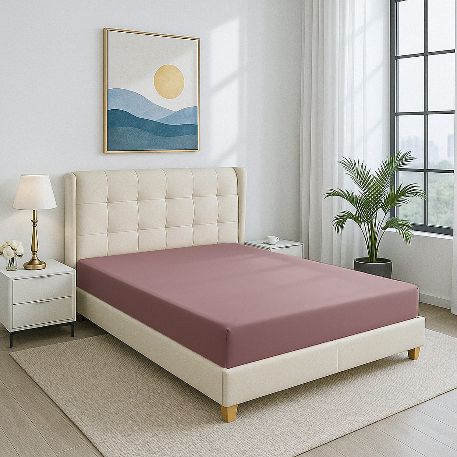 4-Piece Bamboo Bedding Set incl. Duvet Cover, Fitted Sheet & 2 Pillowcases (King) - Mauve