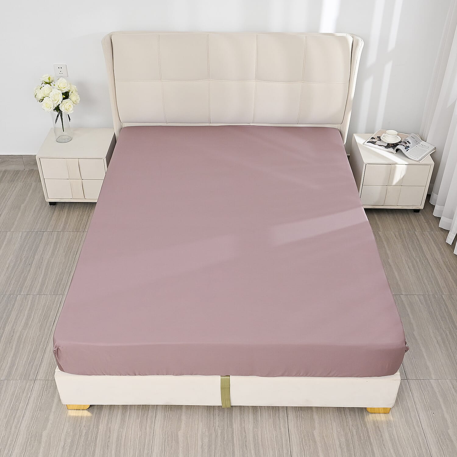4-Piece Bamboo Bedding Set incl. Duvet Cover, Fitted Sheet & 2 Pillowcases (King) - Mauve