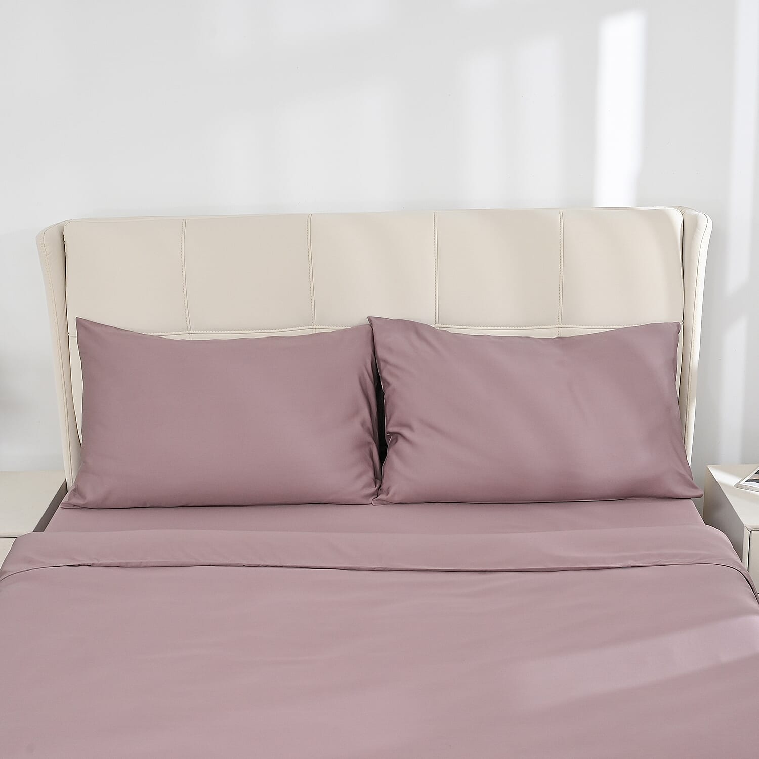 4-Piece Bamboo Bedding Set incl. Duvet Cover, Fitted Sheet & 2 Pillowcases (King) - Mauve