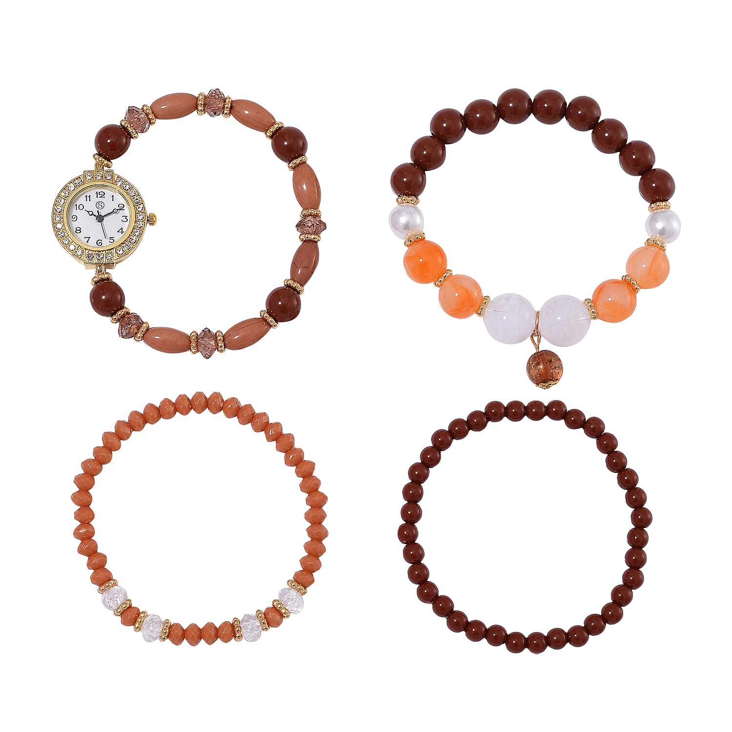 CYBER MONDAY MEGA DEAL - 4 Piece Set - STRADA Crystal Watch With 3 Crystal Bracelets - Multi