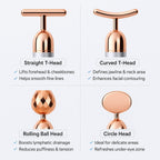 4-in-1 Facial Vibration Massage Roller - Four Interchangeable Massage Heads Including 1 Straight T-Shape Head, 1 Curved T-Shape Head