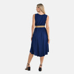 Tamsy - 100% Viscose Navy Umbrella Dress with Belt(Curve Size 20-26) - Navy_4247638_1