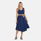 Tamsy - 100% Viscose Navy Umbrella Dress with Belt(Curve Size 20-26) - Navy_4247638_3