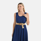 Tamsy - 100% Viscose Navy Umbrella Dress with Belt(Curve Size 20-26) - Navy_4247638_4