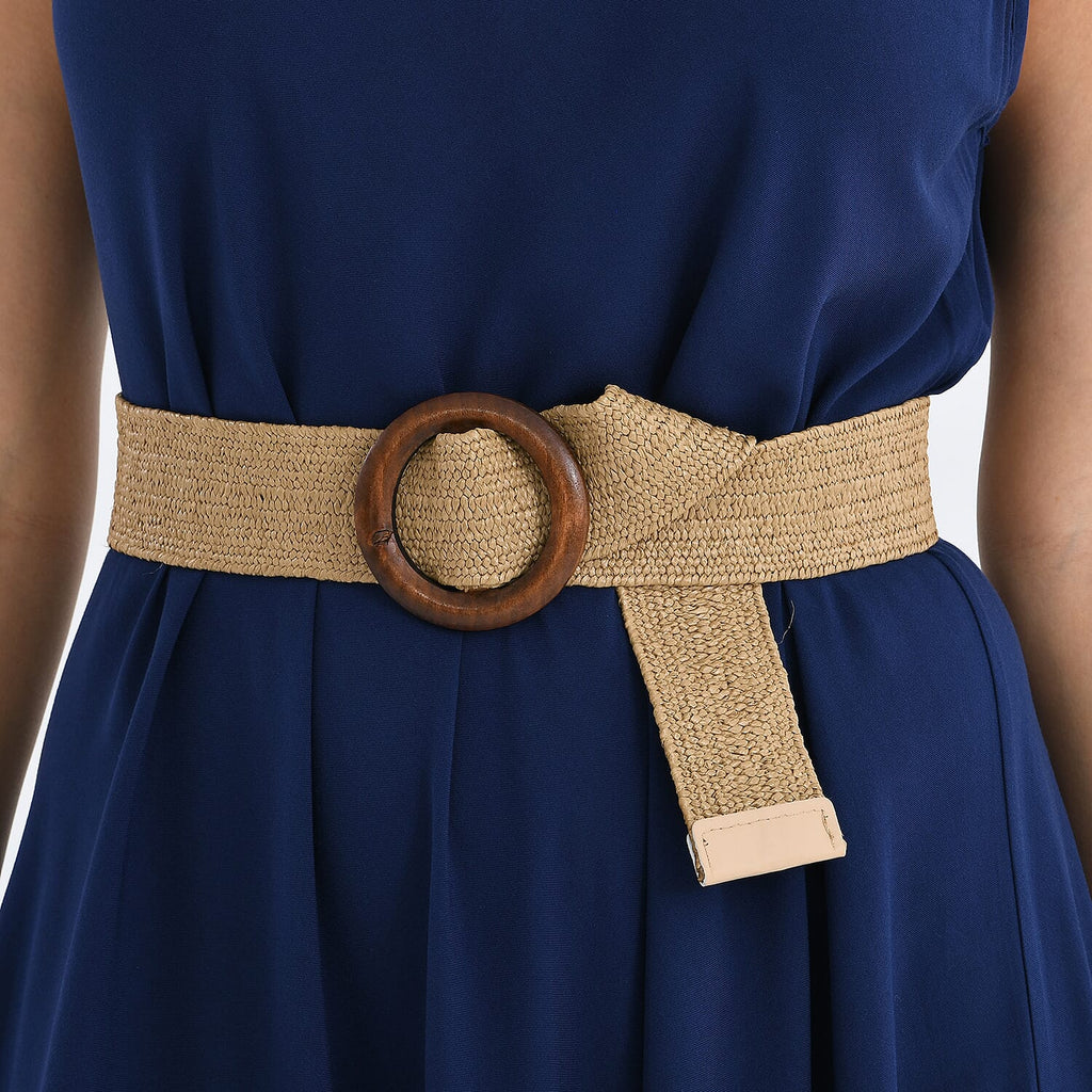 Tamsy - 100% Viscose Navy Umbrella Dress with Belt(Curve Size 20-26) - Navy_4247638_5