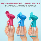 Pack of 3 Water Mist Spray Fan - Green, Blue and Pink