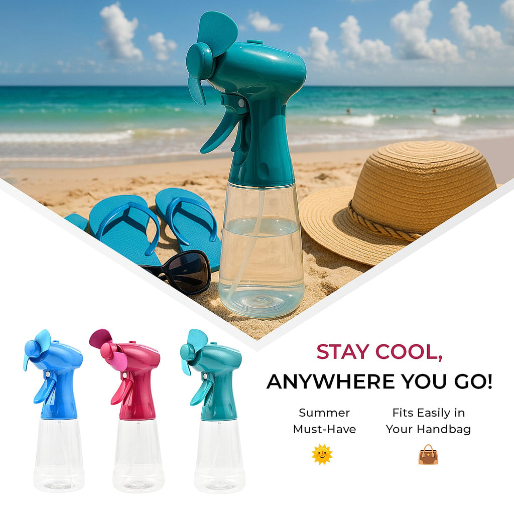 Pack of 3 Water Mist Spray Fan - Green, Blue and Pink