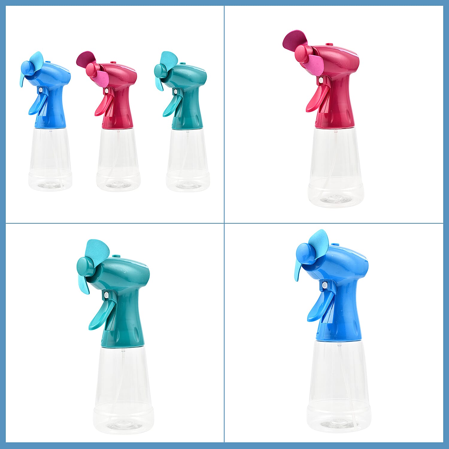 Pack of 3 Water Mist Spray Fan - Green, Blue and Pink