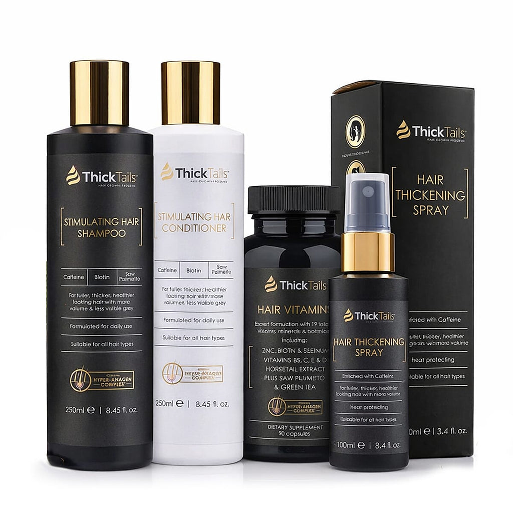Thick Tails Mega Saver Bundle -  Shampoo, Conditioner, Multi Vitamins(60 Capsules) and Thickening Hair Spray