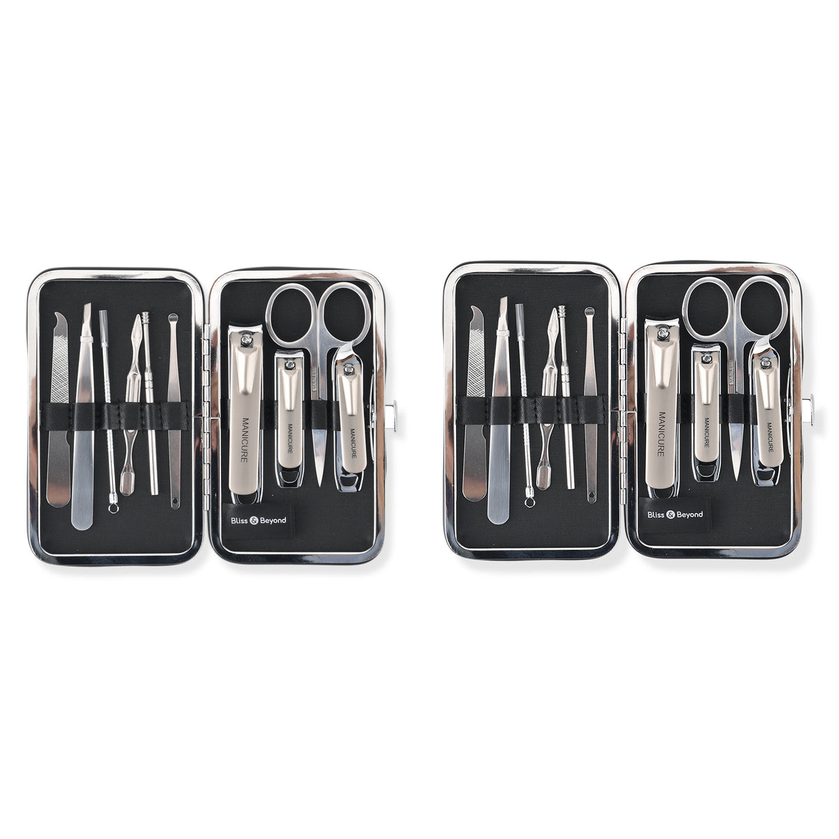 2 Pack Bliss - Beyond Set of 10 embossed manicure set -  Brown and Blue
