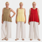Trio Saver Deal - Styled by Round Neck Sleeveless Blouse (One Size) - Red, Yellow and Khaki Green_440001502