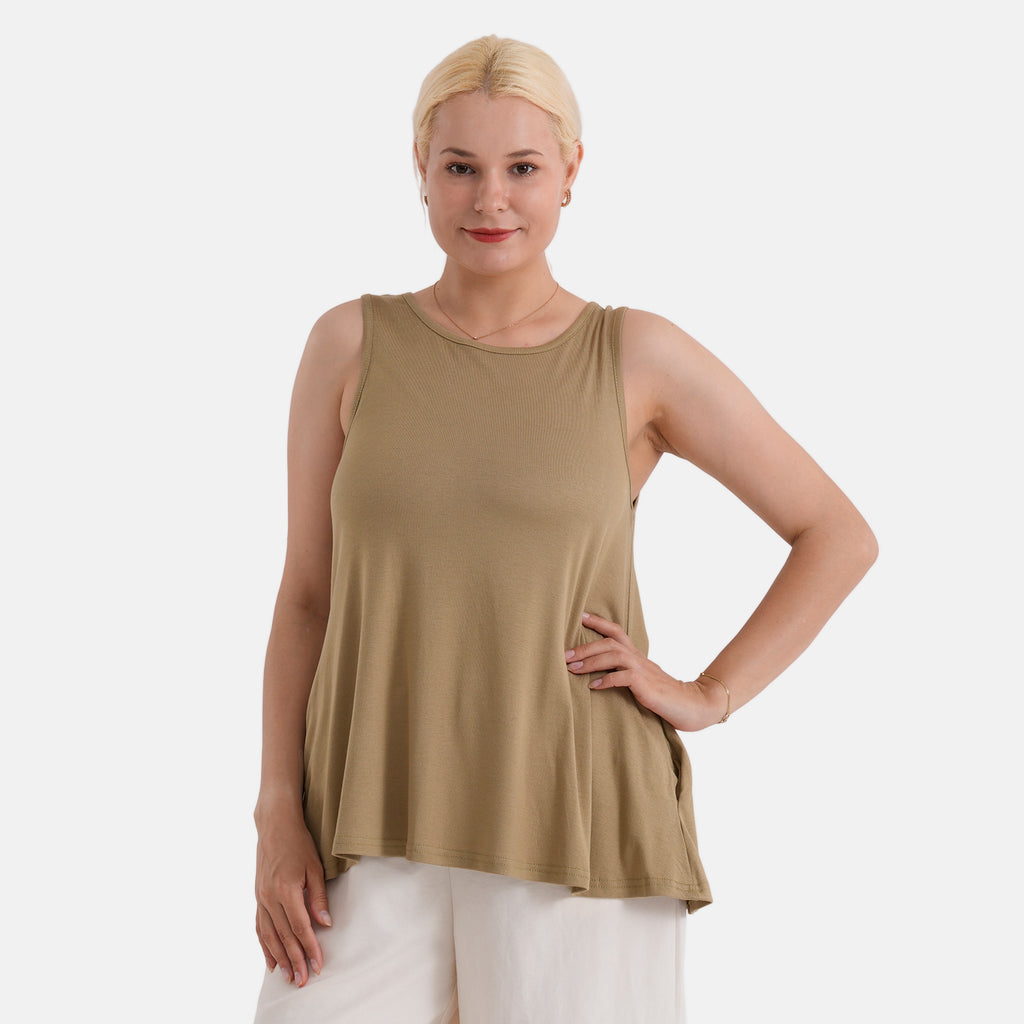 Trio Saver Deal - Styled by Round Neck Sleeveless Blouse (One Size) - Red, Yellow and Khaki Green_440001502_1