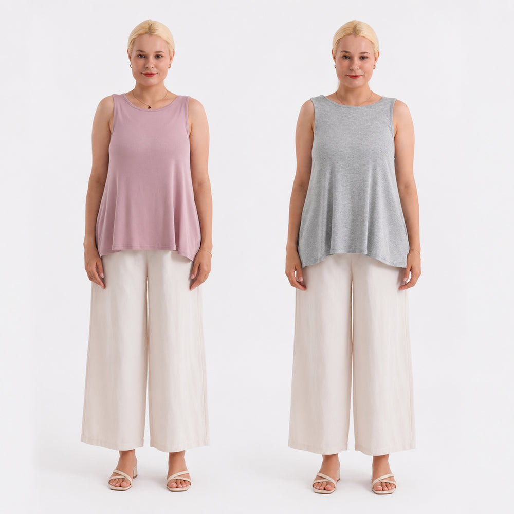 Saver Duo - Styled by Round Neck Sleeveless Blouse (One Size) - Grey and Pale Mauve_440001503