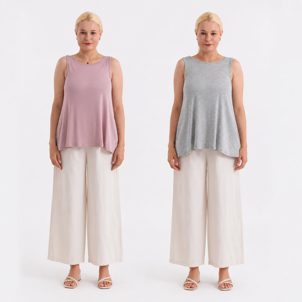 Saver Duo - Styled by Round Neck Sleeveless Blouse (One Size) - Grey and Pale Mauve_440001503
