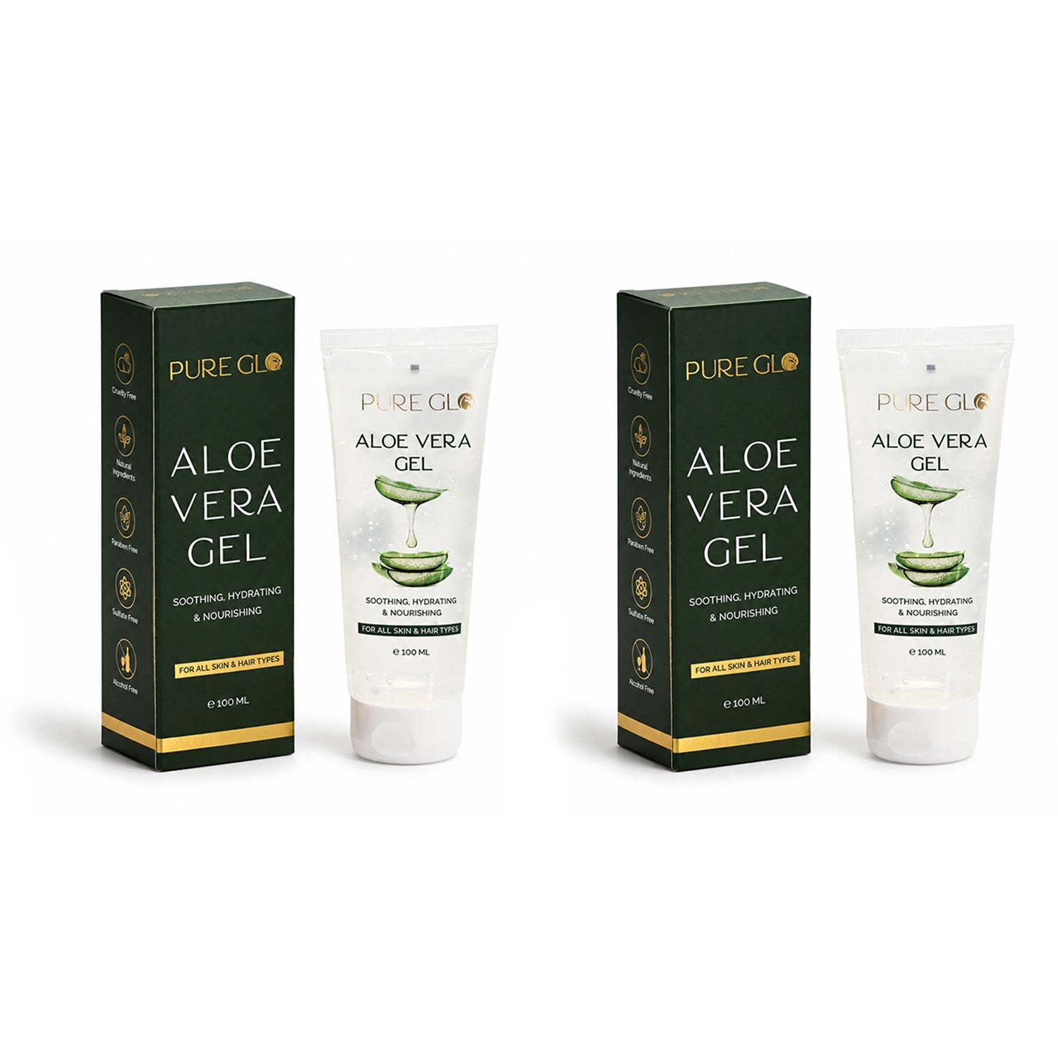 Pack of 2 - PureGlo Aloe Revital Soothing Gel - Aloevera Gel, Hydrating & Nourishing (100ml/3.38oz)_440001508