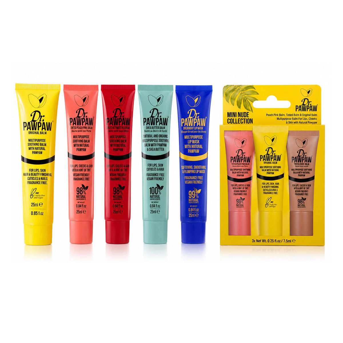 6 Pack Pawpaw Saver Deal - Orignal,Peach,Red and Shea +  Overnight Lip Mask Balm + Beach to Bar - Peach Pink balm, Scrub & Nourish_440001523