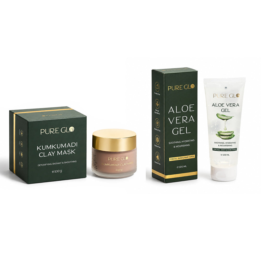 Saver Duo - PureGlo Kumkumadi Clay Mask - 100g and PureGlo Aloe Revital Soothing Gel - Aloevera Gel, Hydrating & Nourishing (100ml/3.38oz)_440001530