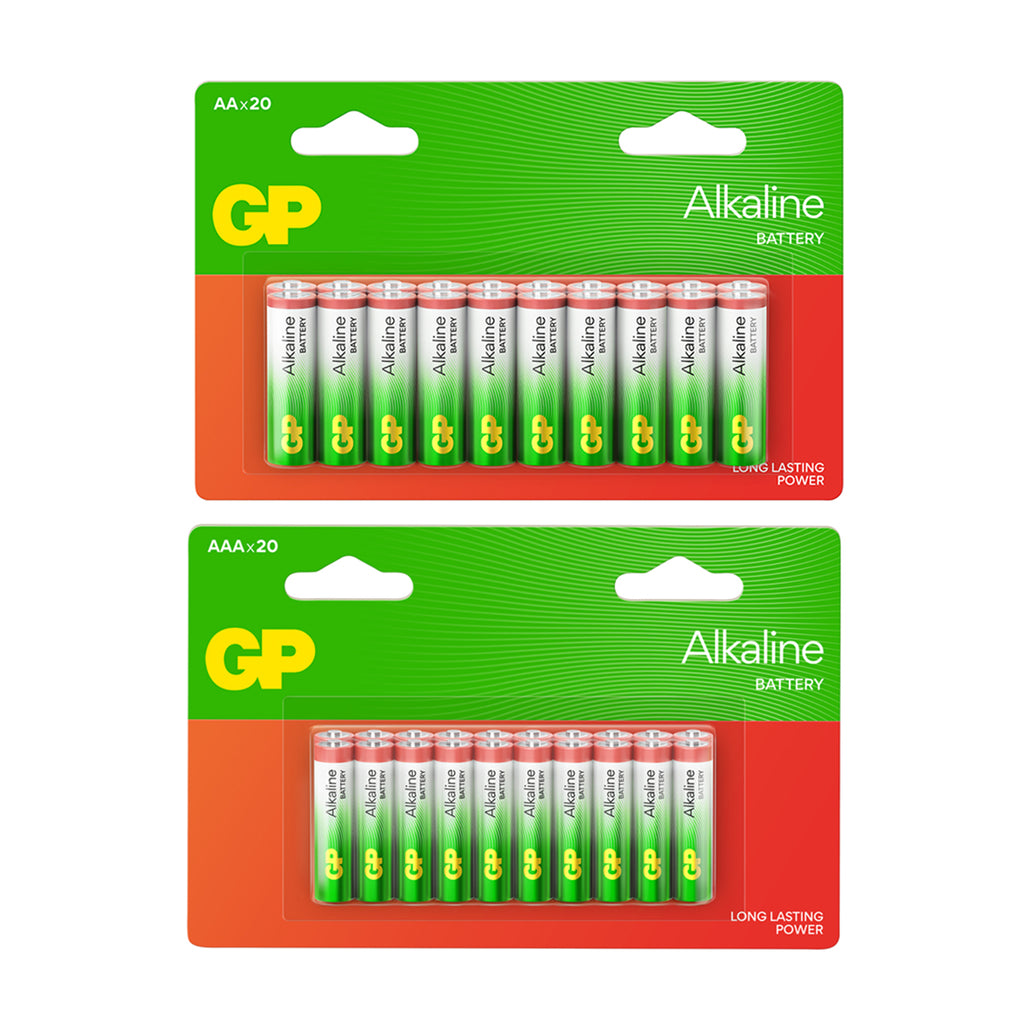 Pack of 40 GP Red Long Lasting Alkaline Batteries (AAA) and (AA) 20 Each_440001531