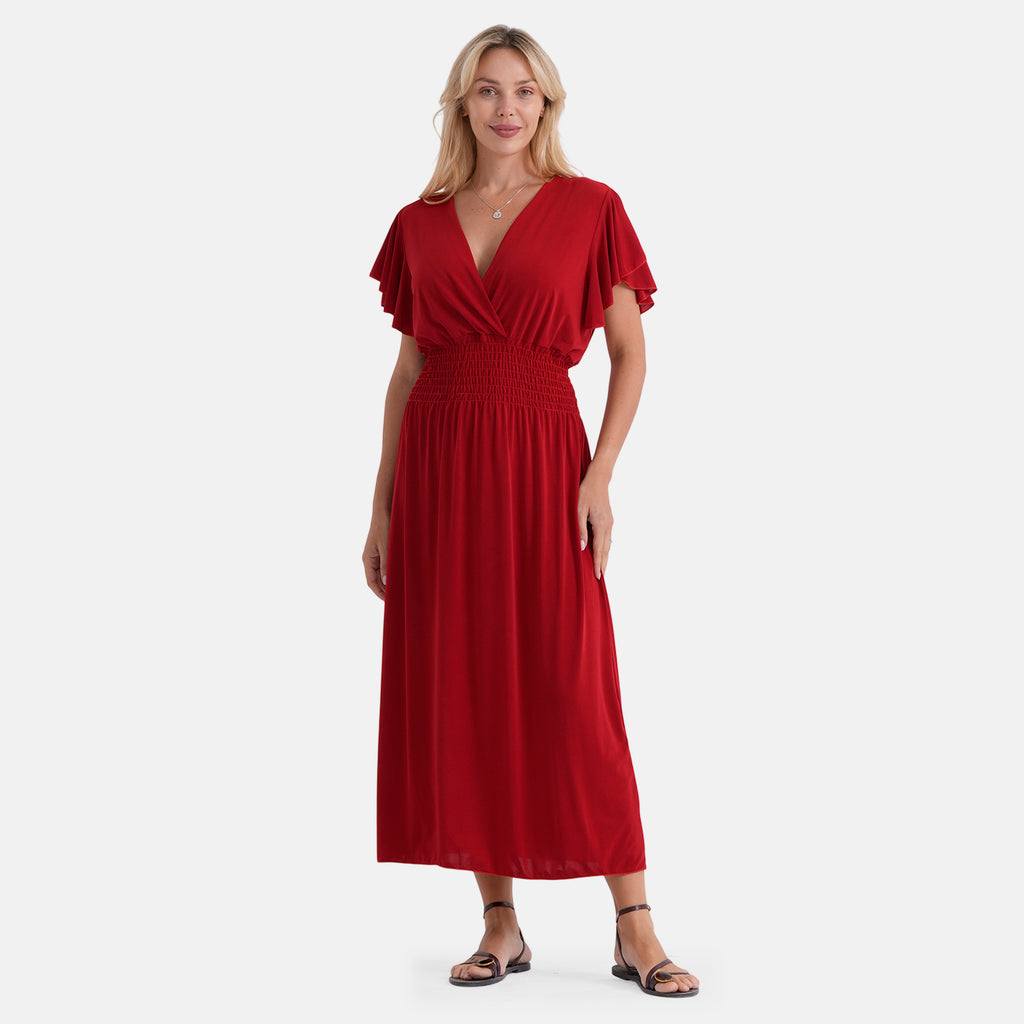 Set of 2 Dresses - & Maisi Flutter Sleeves Smocked Midi Dress (One Size Curve) - Red and Green_440001537