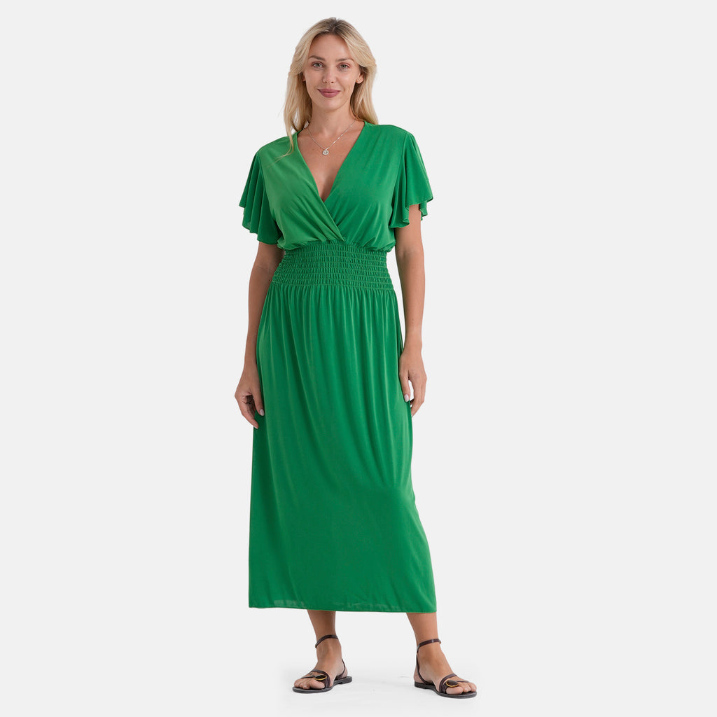Set of 2 Dresses - & Maisi Flutter Sleeves Smocked Midi Dress (One Size Curve) - Red and Green_440001537