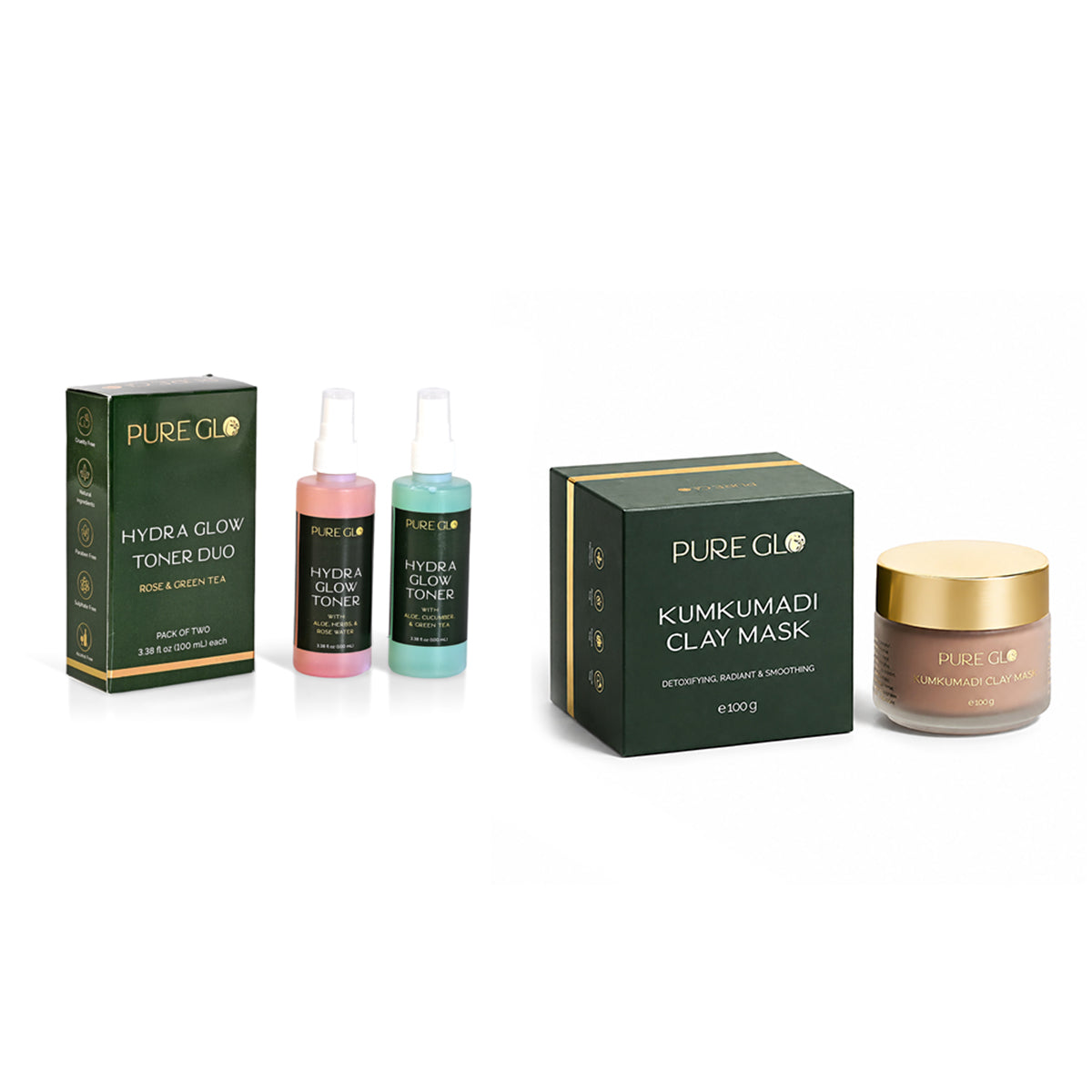 Cool Down with Pure Glo - PureGlo Kumkumadi Clay Mask - 100g and Hydrating, Rejuvenates & Clarifying Facial Spray Mist with Aloe, Herbs & Rose Water - Twin Pack: 2 x 100ml / 3.38 fl oz_440001539