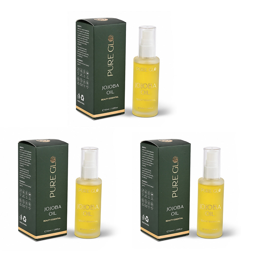 Pack of Three-Pure Glo Cold Pressed Natural Jojoba Oil Volume - 50 ml_440001560