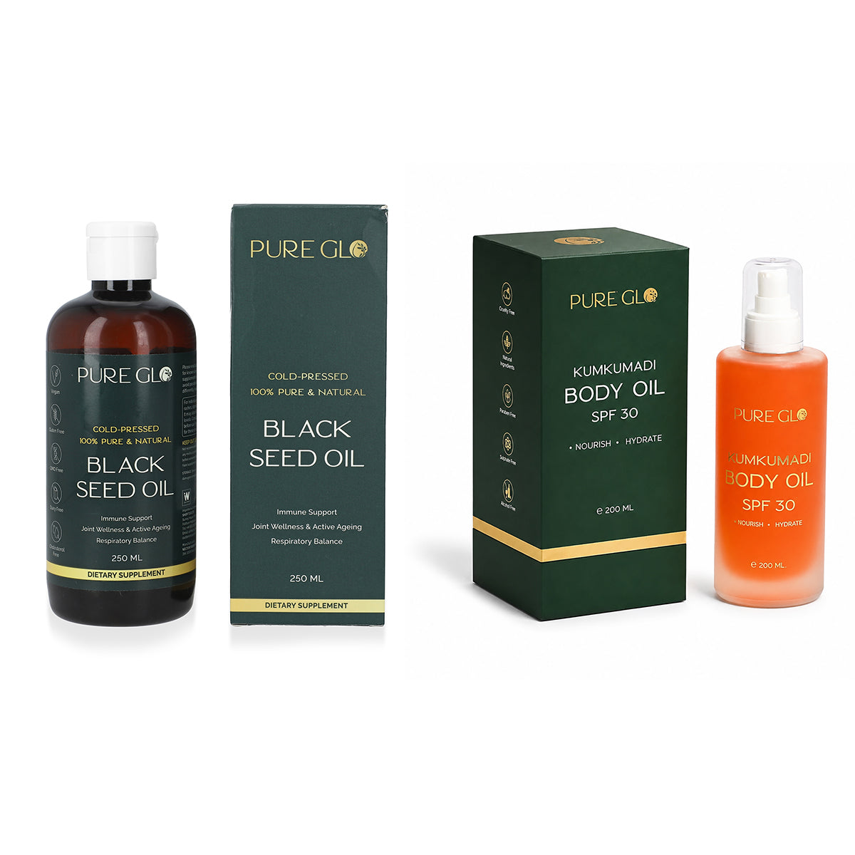 Beauty from Inside - Outside-Pure Glo Black Seed Oil -250ml - PureGlo Kumkumadi Body Oil
