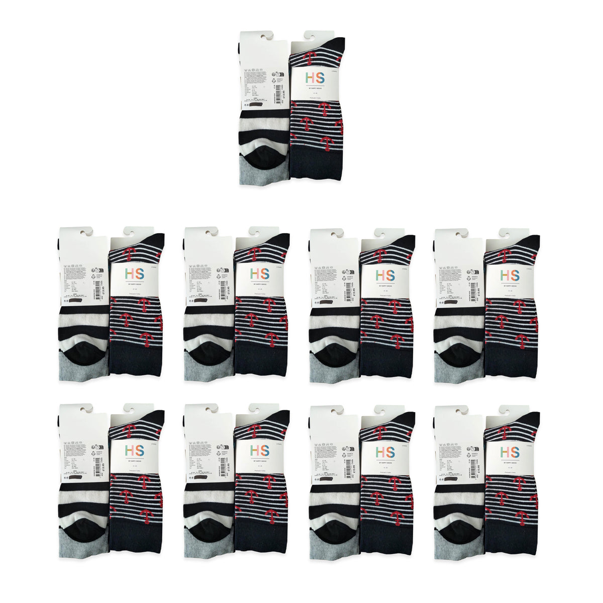 Set 9 Happy Life Preserver Print Socks - Black - Multi