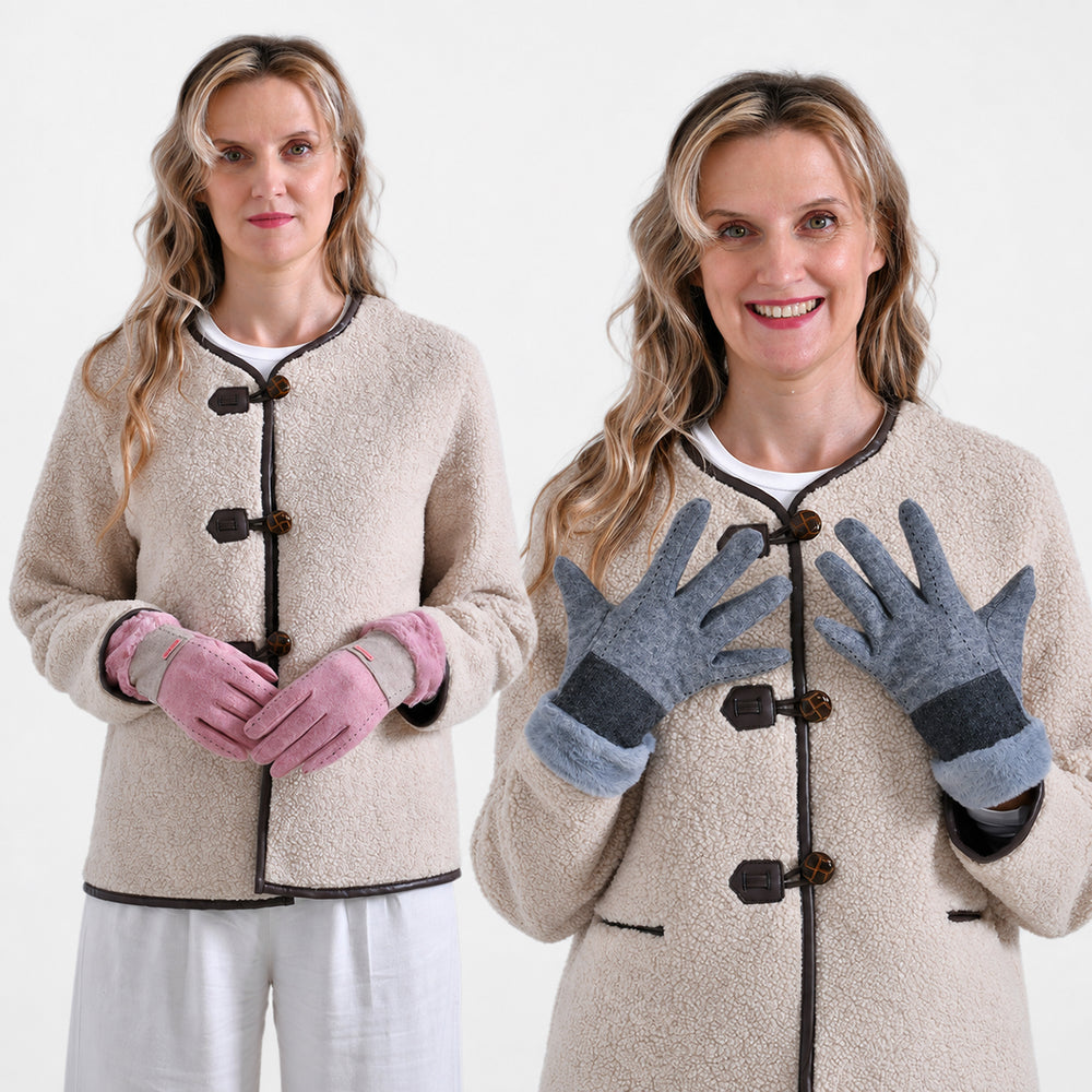 Set of 2 Styled By Cashmere Wool Gloves with Touchscreen Access (One Size) - Pink and Grey_440001571