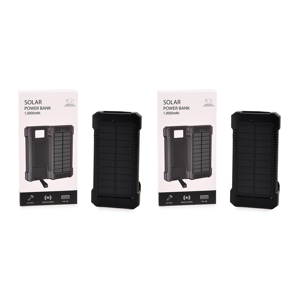 2 Pack - 3 in 1 - 10000mAh Solar Power Bank with 5W Wireless Charging and LED Light - Light Blue & Black_440001590