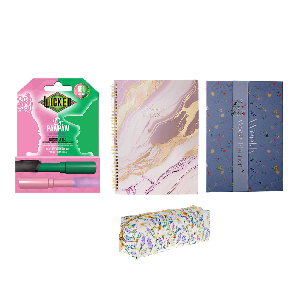 Mega Gift Bundle - Wicked X Dr. PAWPAW Bewitching & Glistening, Floral Pencil Case - White, Dream Chaser A4 Hardback Project Book and Meadow Weekly Planner_440001598