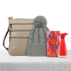 Trio Saver Deal - Valissiere Leather Crossbody Bag, Beanie Hat & VeraFleur Dahlia Perfume Bundle_440001599
